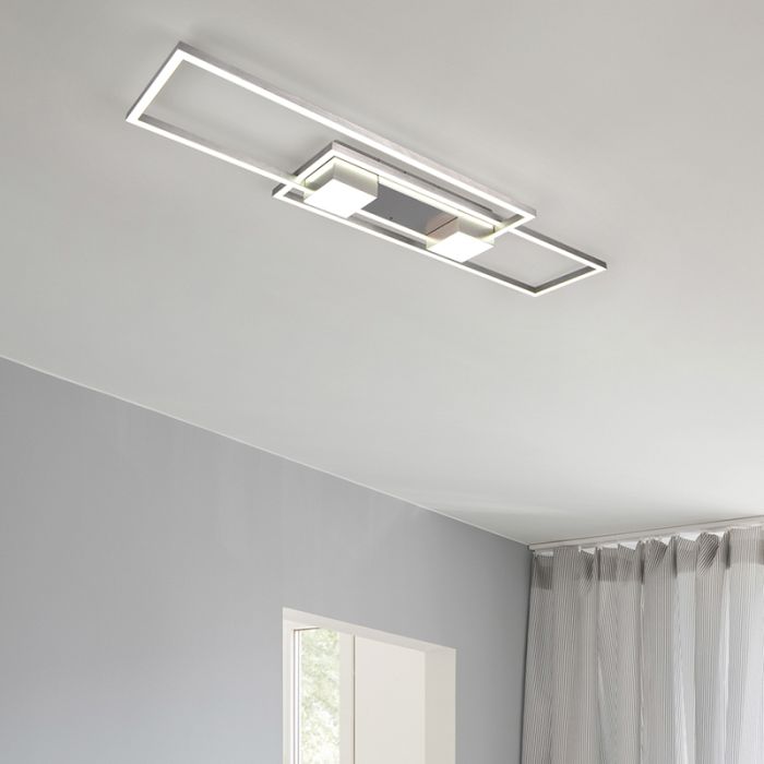 Nikkelen plafonnière design, Sohaib, 37W, warm tot koud wit verstelbare LED, 3-staps dimbaar