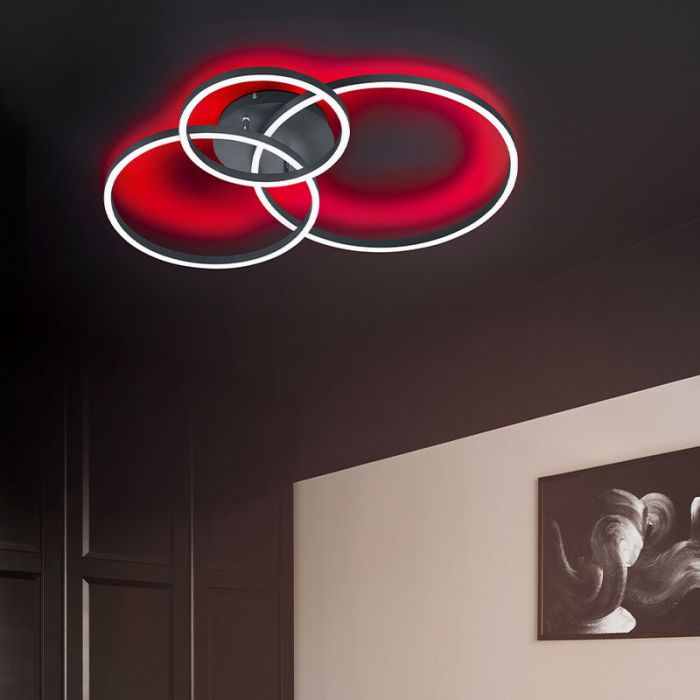 Zwarte plafonnière modern, Elze, 28W, RGBW LED, met afstandsbediening