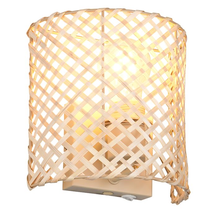 Bamboe wandlamp bruin, Joyameris, met schakelaar