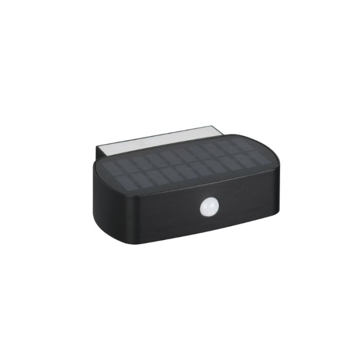Zwarte buiten wandlamp op zonne-energie modern, Pytsje, 6W, 4000K LED, IP44, met schakelaar