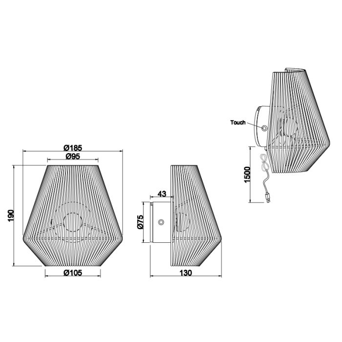 Papieren oplaadbare wandlamp bruin, Isaura, 1,5W, 3000K LED, 3-staps dimbaar