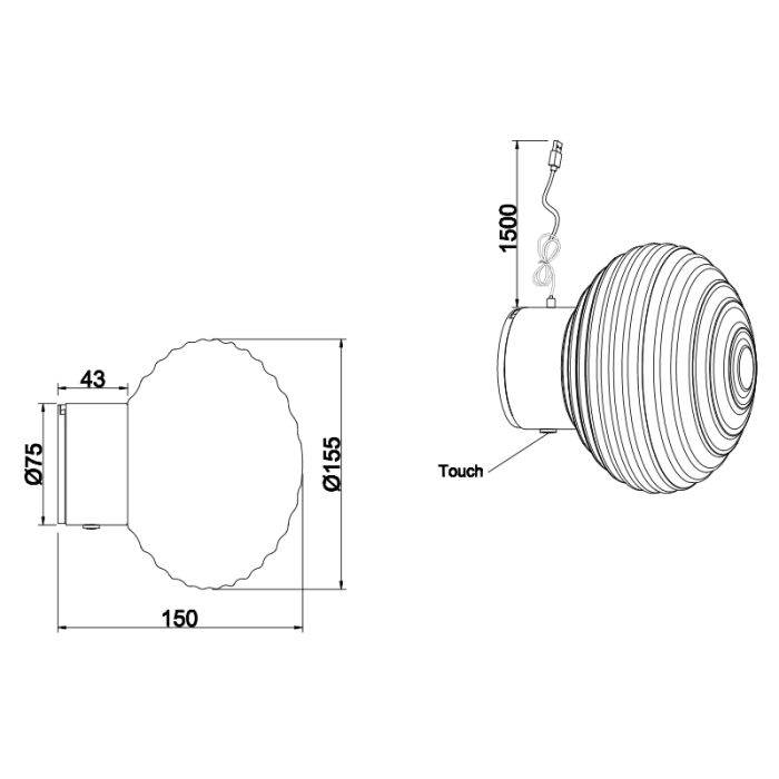 Groene oplaadbare wandlamp modern, Walid, 1,5W, 3000K LED, 3-staps dimbaar