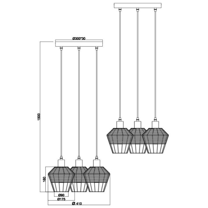 Rotan hanglamp bruin, Mirne