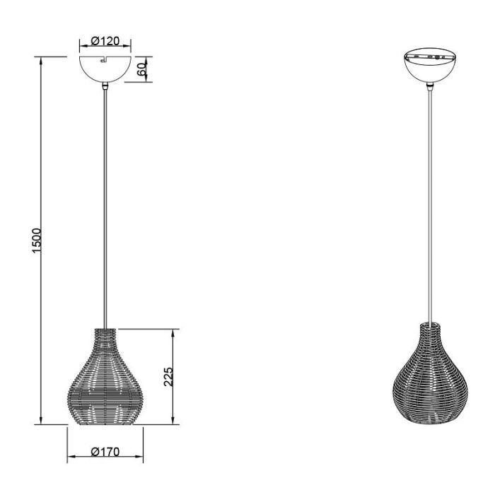 Rotan hanglamp zwart, Annieke