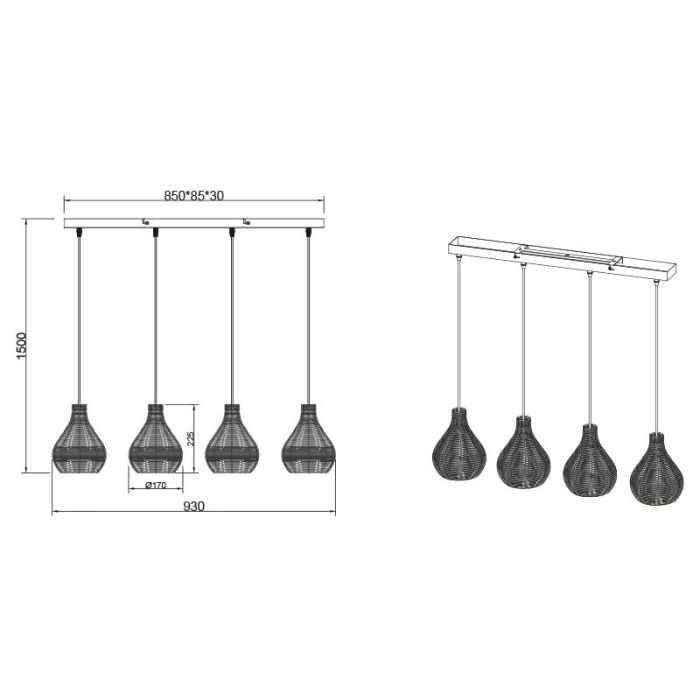 Rotan hanglamp zwart, Annieke