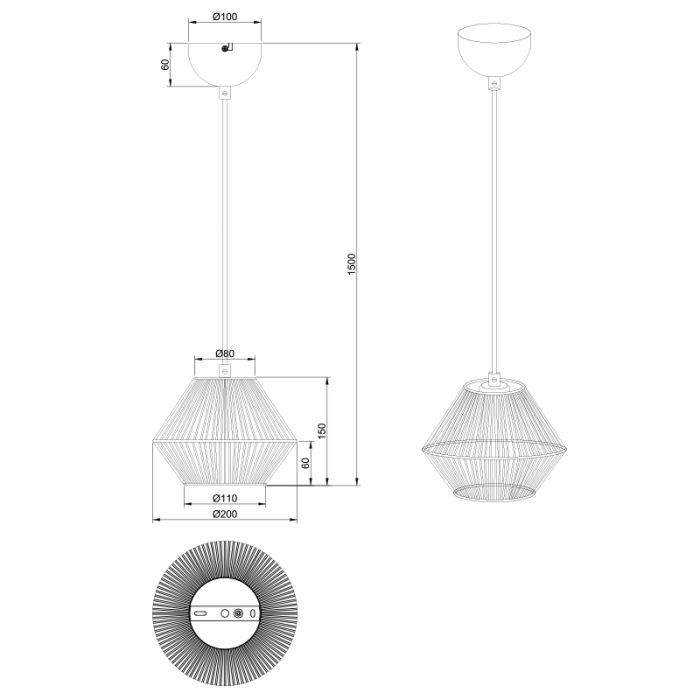 Papieren hanglamp zwart, Isaiah