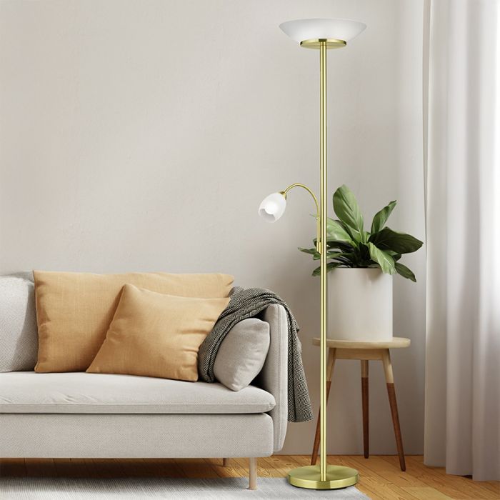 Messing staande leeslamp Larry, metaal, modern