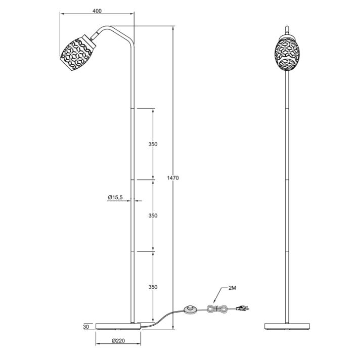 Witte vloerlamp modern, Delana, met schakelaar