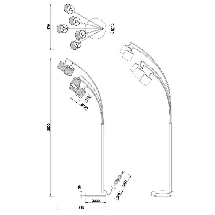 Houten vloerlamp modern, Ying, met schakelaar