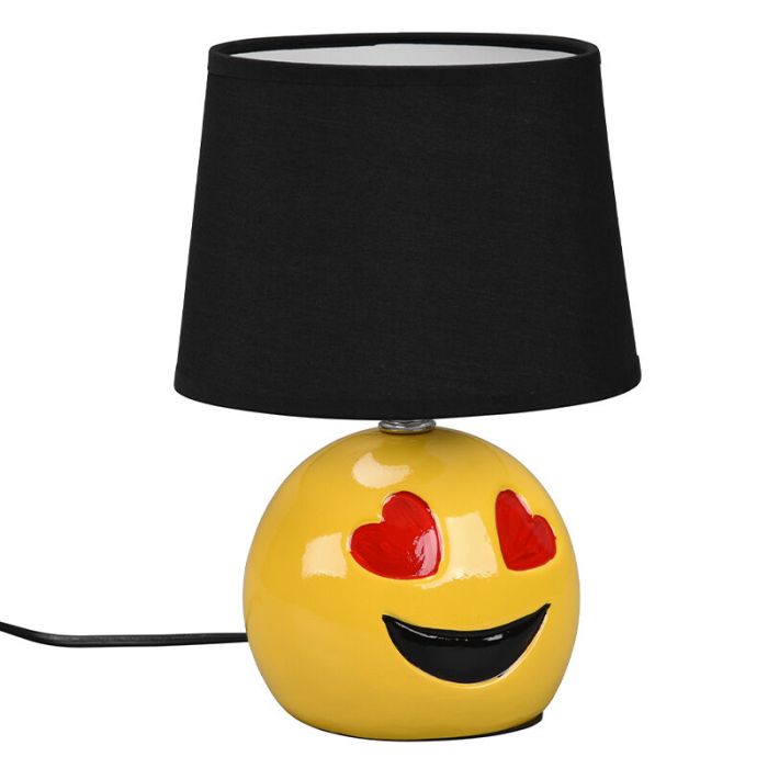 Zwarte kinderkamer tafellamp modern, Smiley, met schakelaar