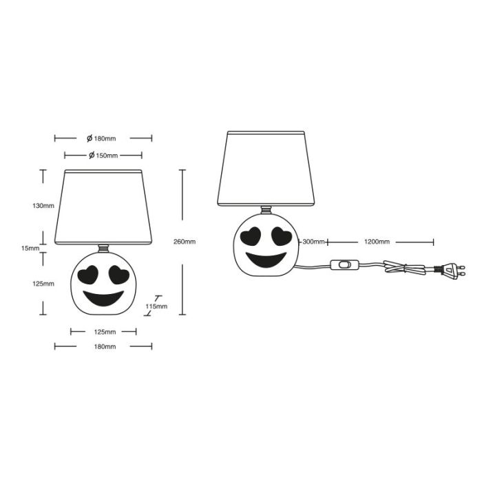 Zwarte kinderkamer tafellamp modern, Smiley, met schakelaar