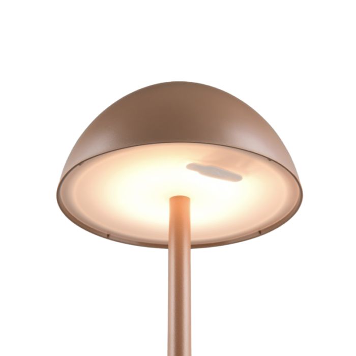 Bruine oplaadbare buiten tafellamp modern, Rakesh, 1,7W, 3000K LED, IP54, 3-staps dimbaar