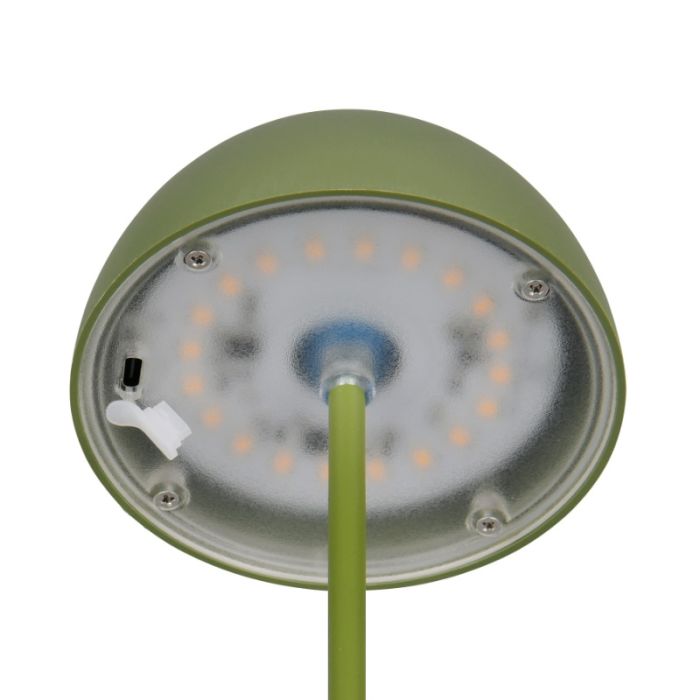 Groene oplaadbare tafellamp kunststof, Mikhail, 2W, 3000K LED, IP44, met touchdimmer