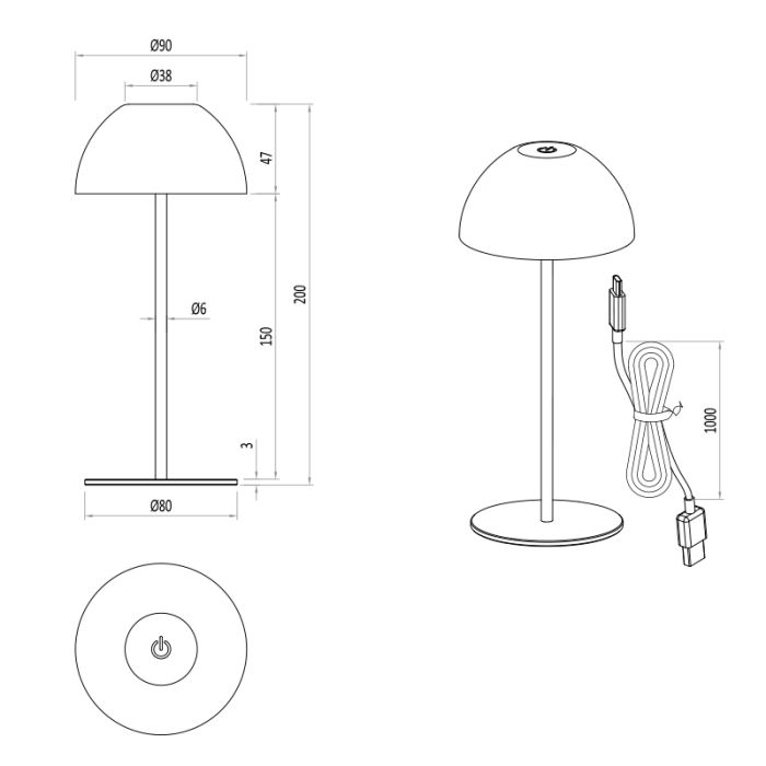 Oranje oplaadbare tafellamp kunststof, Mikhail, 2W, 3000K LED, IP44, met touchdimmer