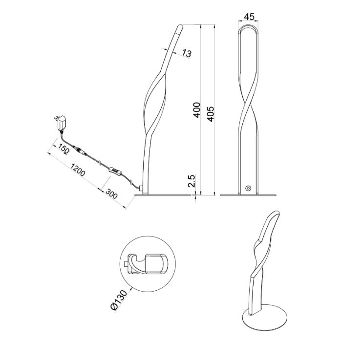 Witte tafellamp design, Quirinus, 10W, 4000K LED, met schakelaar