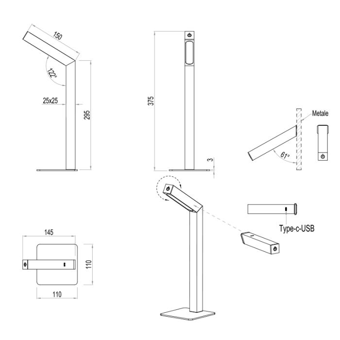 Moderne oplaadbare tafellamp hout, Reijer, 2W, 3000K LED, met touchdimmer