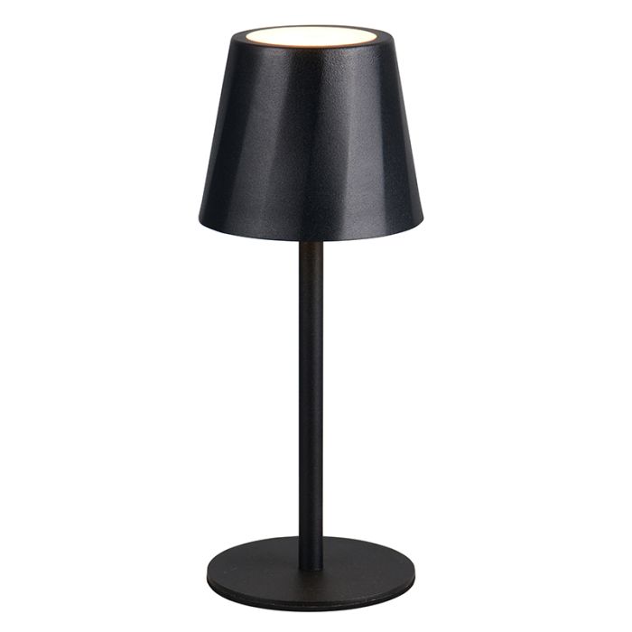 Zwarte oplaadbare tafellamp metaal, Priya, 1,6W, warm tot koud wit verstelbare LED, 3-staps dimbaar