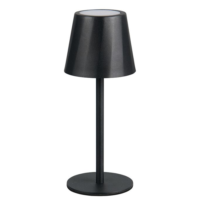 Zwarte oplaadbare tafellamp metaal, Priya, 1,6W, warm tot koud wit verstelbare LED, 3-staps dimbaar