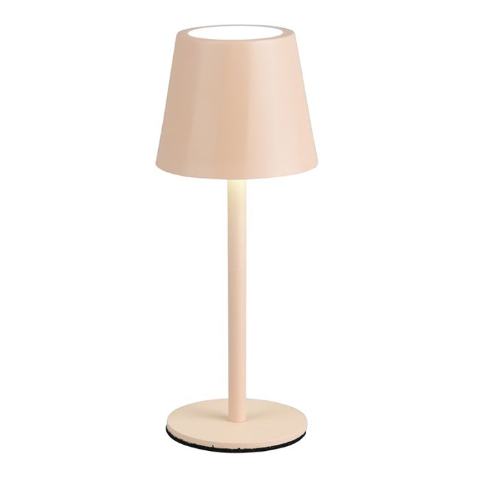 Bruine oplaadbare tafellamp metaal, Priya, 1,6W, warm tot koud wit verstelbare LED, 3-staps dimbaar