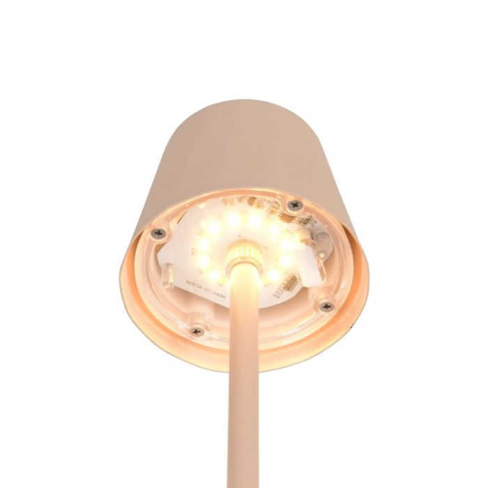 Bruine oplaadbare tafellamp metaal, Priya, 1,6W, warm tot koud wit verstelbare LED, 3-staps dimbaar