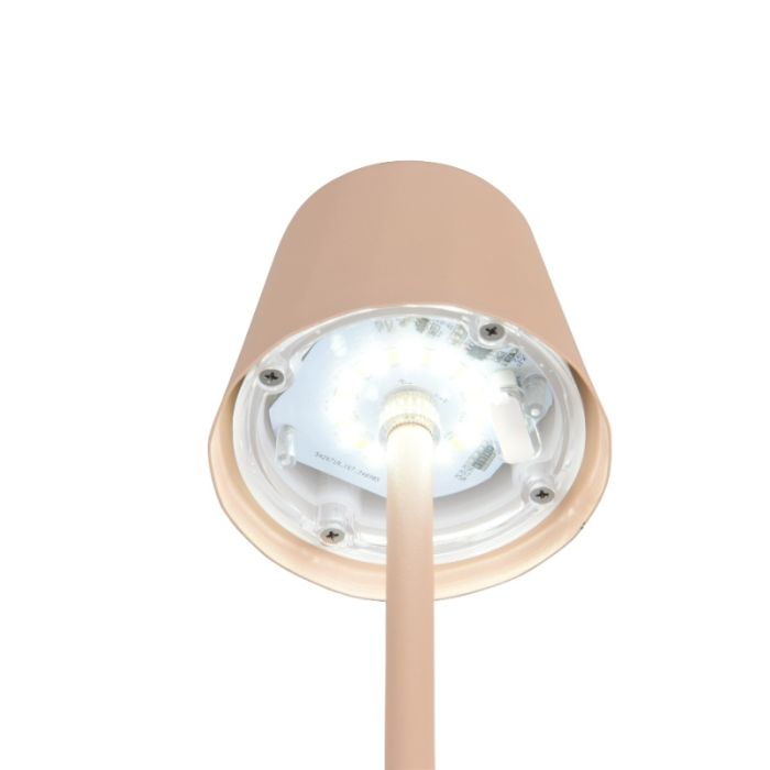 Bruine oplaadbare tafellamp metaal, Priya, 1,6W, warm tot koud wit verstelbare LED, 3-staps dimbaar