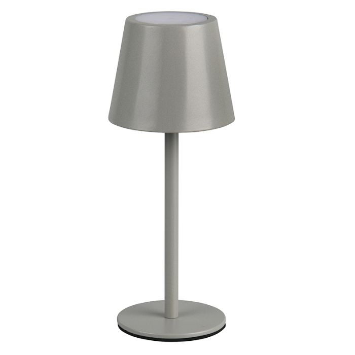Grijze oplaadbare tafellamp metaal, Priya, 1,6W, warm tot koud wit verstelbare LED, 3-staps dimbaar
