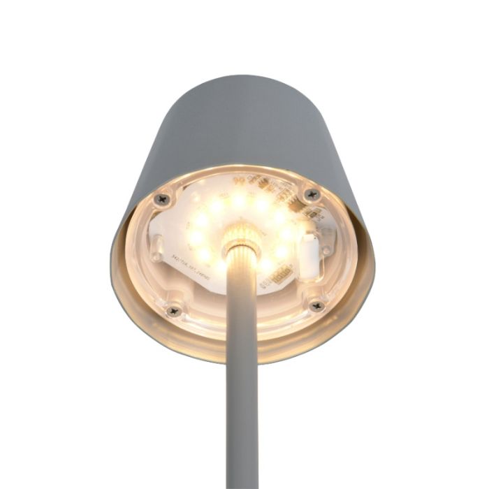 Grijze oplaadbare tafellamp metaal, Priya, 1,6W, warm tot koud wit verstelbare LED, 3-staps dimbaar
