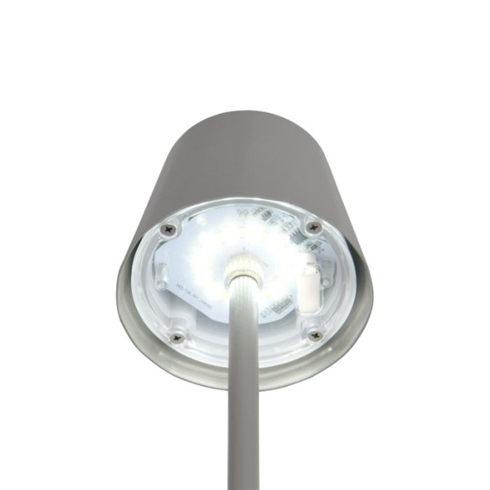 Grijze oplaadbare tafellamp metaal, Priya, 1,6W, warm tot koud wit verstelbare LED, 3-staps dimbaar