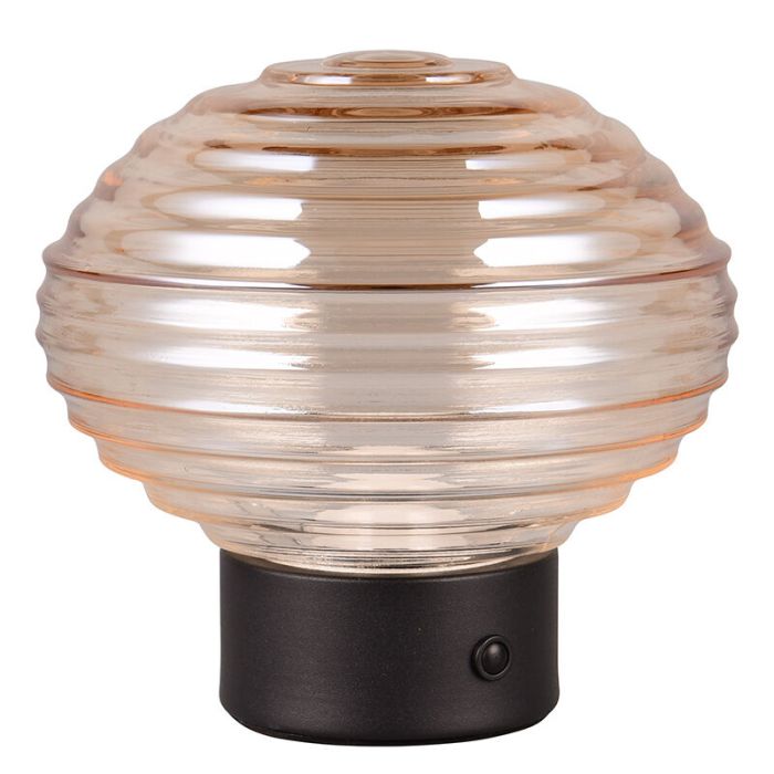 Zwarte oplaadbare tafellamp retro, Walid, 2W, 3000K LED, met touchdimmer