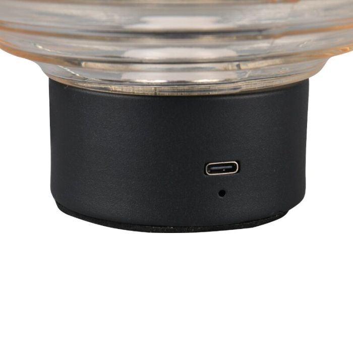 Zwarte oplaadbare tafellamp retro, Walid, 2W, 3000K LED, met touchdimmer