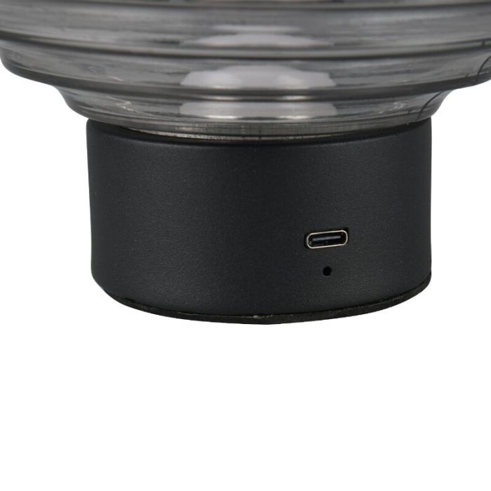 Zwarte oplaadbare tafellamp retro, Walid, 2W, 3000K LED, met touchdimmer