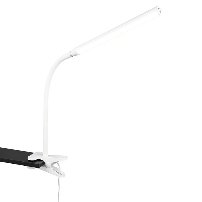 Witte klemlamp modern, Rommert, 5W, warm tot koud wit verstelbare LED, met touchdimmer