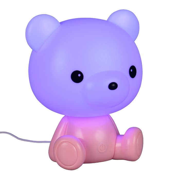 Roze kinderkamer tafellamp kunststof, Lumibear, 0,3W, RGB LED, met schakelaar