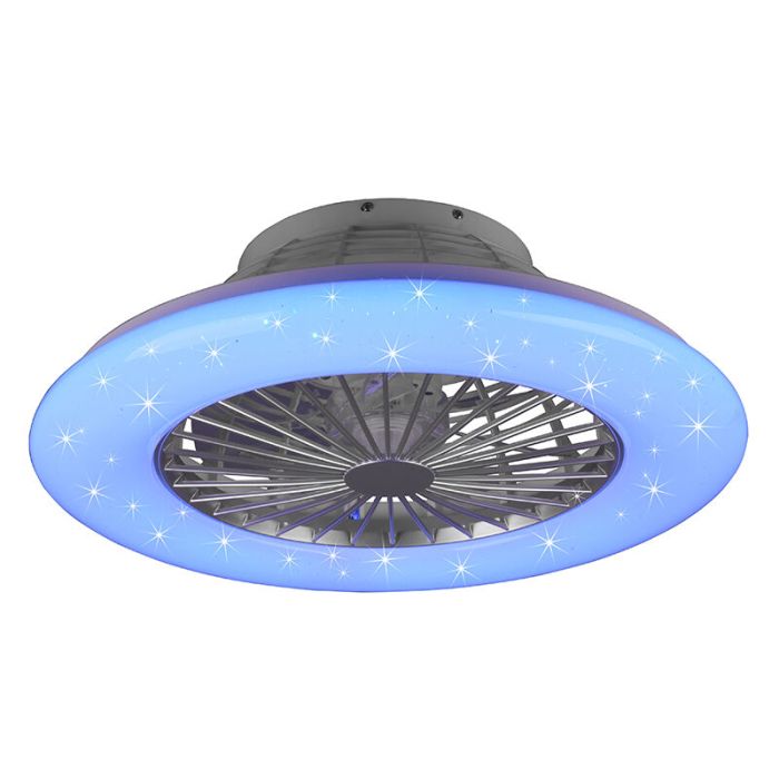 Grijze plafondventilator modern, Damyan, 30W, RGBW LED, met afstandsbediening