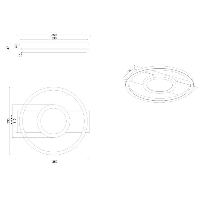 Zwarte plafondlamp modern, Sandhia, 16W, 3000K LED