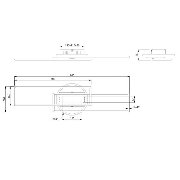 Zwarte plafonnière modern, Jadon, 30W, warm tot koud wit verstelbare LED