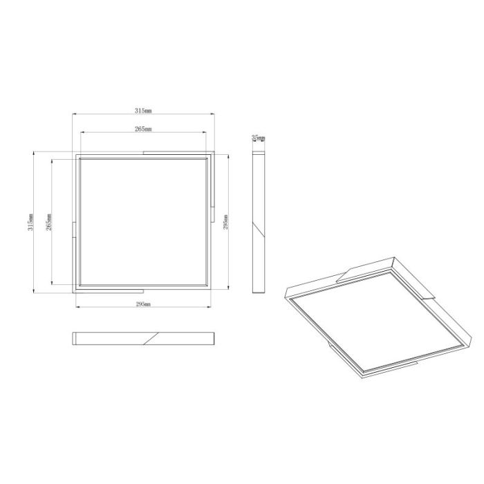 Zwarte plafonnière modern, Selinde, 20W, 3000K LED, 3-staps dimbaar