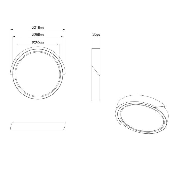 Zwarte plafonnière modern, Nevil, 20W, 3000K LED, 3-staps dimbaar