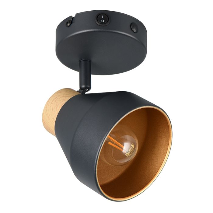 Zwarte wandspot modern, Riette, met schakelaar