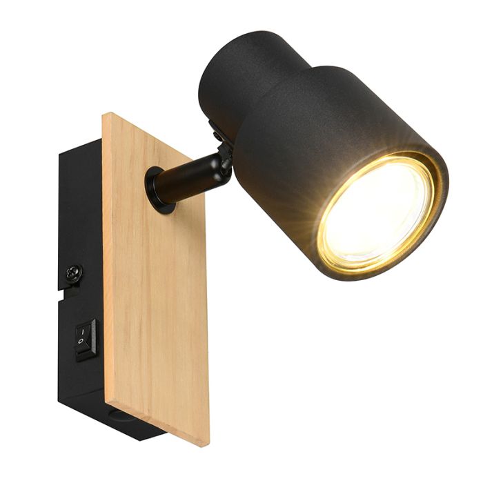 Zwarte wandspot modern, Rajeev, met schakelaar