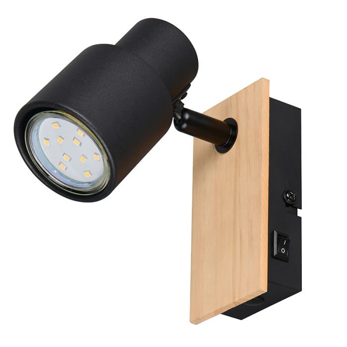 Zwarte wandspot modern, Rajeev, met schakelaar