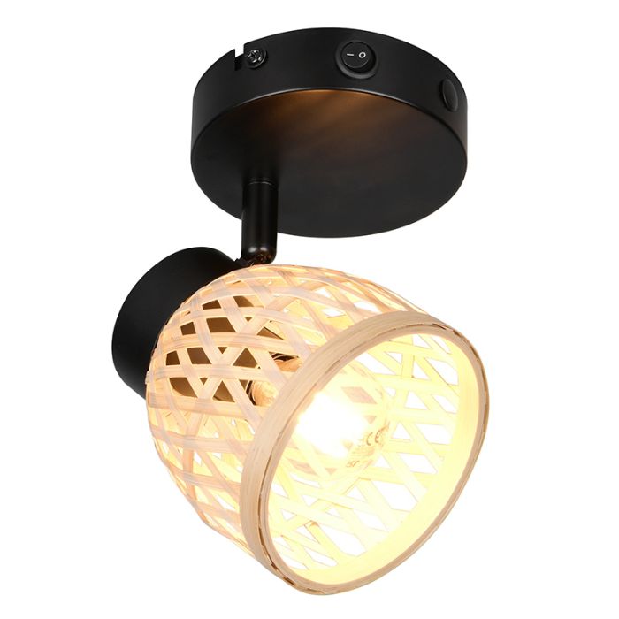 Rotan wandlamp bruin, Laut, met schakelaar