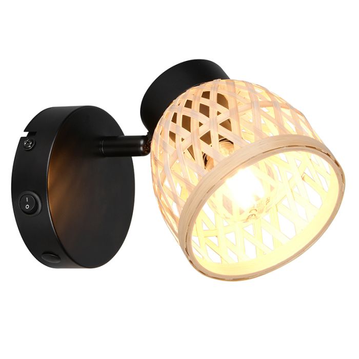 Rotan wandlamp bruin, Laut, met schakelaar