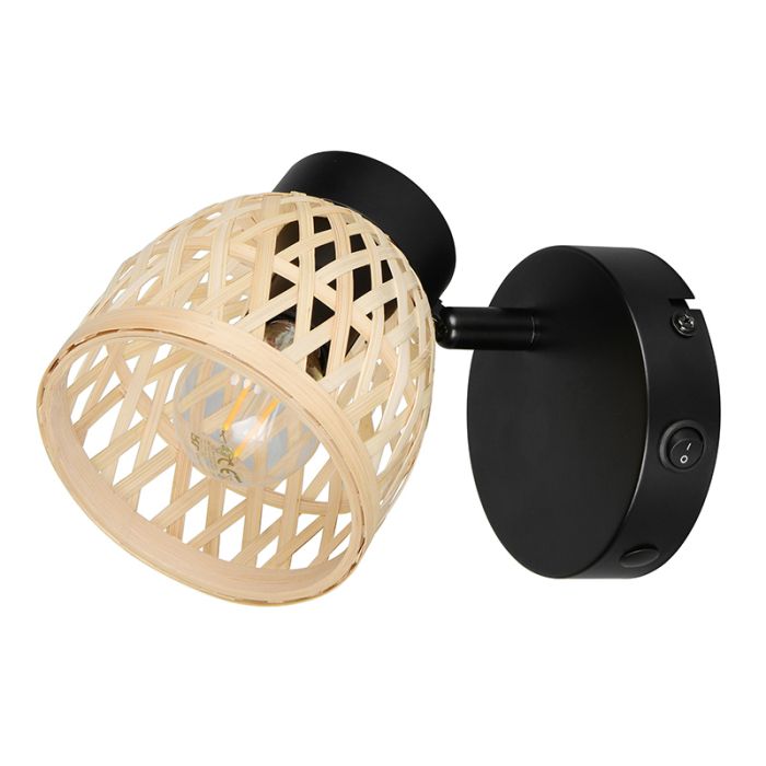 Rotan wandlamp bruin, Laut, met schakelaar