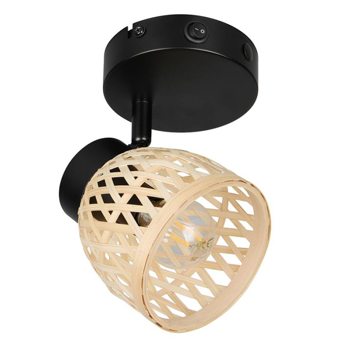 Rotan wandlamp bruin, Laut, met schakelaar