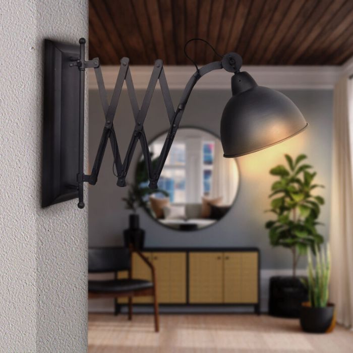 Industriële wandlamp Borani, zwart, rond