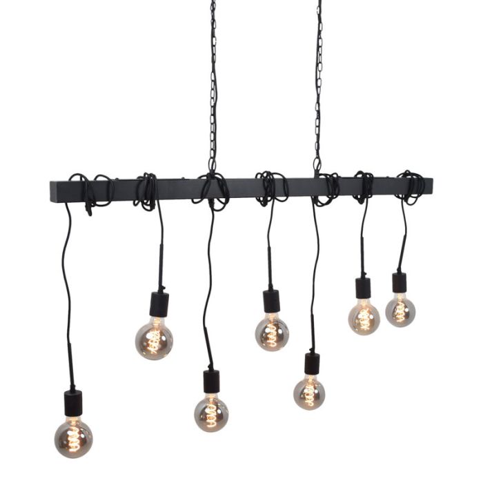 Industriële hanglamp Kezban, zwart, langwerpig