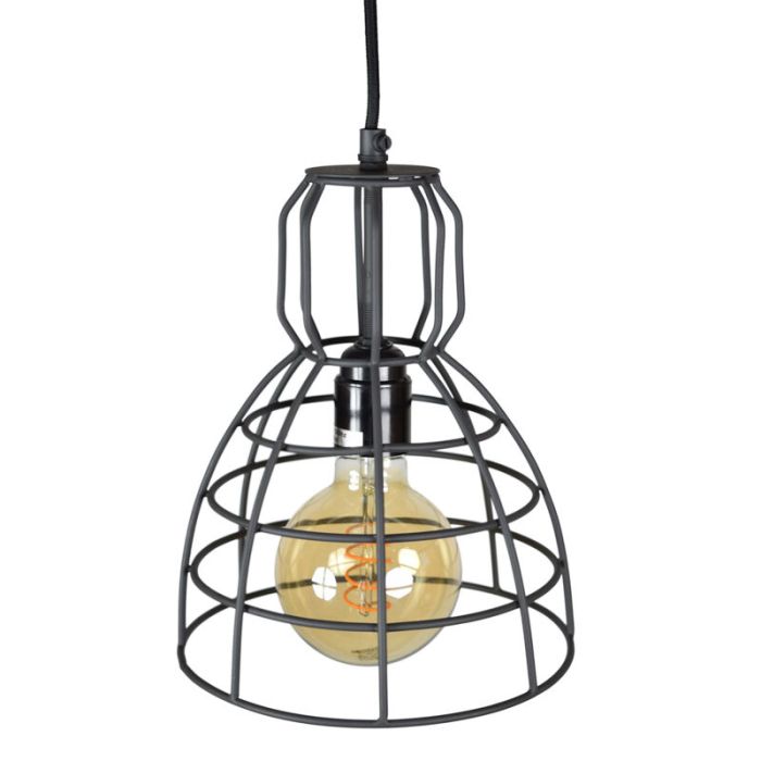 Industriële hanglamp Dexter, zwart, rond