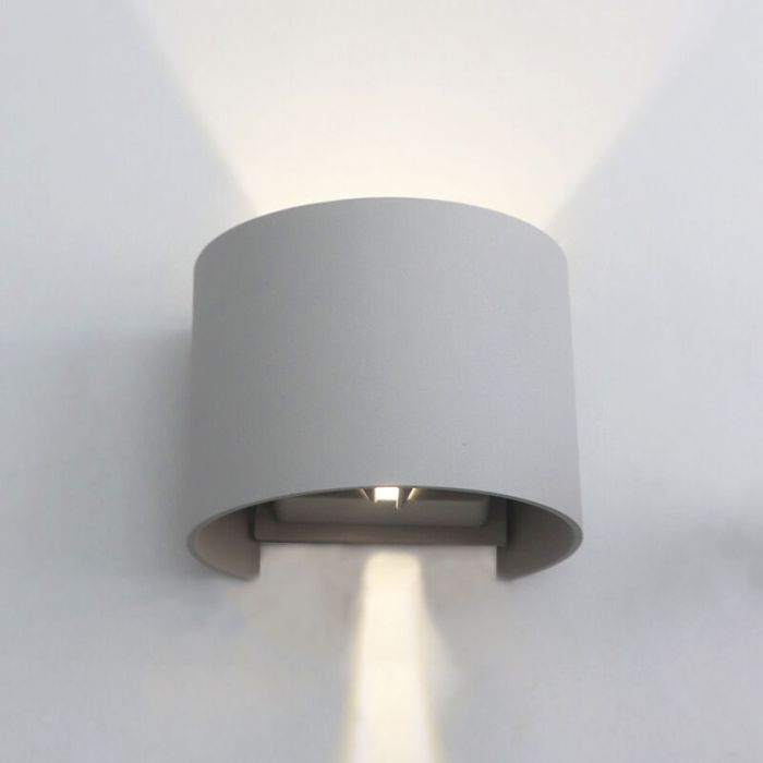 Grijze up-down wandlamp Dion, 6w, 4000K, rond, IP65