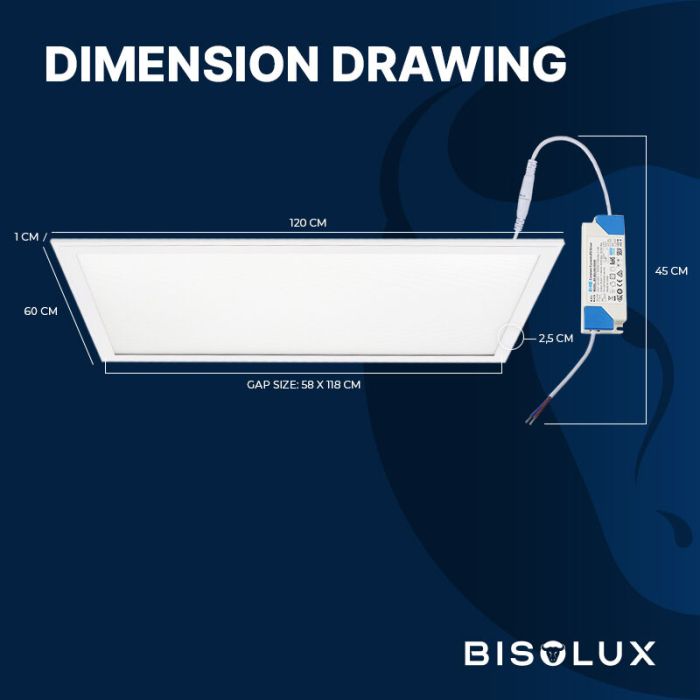 Bisolux LED paneel 60x120 - 60W - 6000K - UGR<19 - side-lit